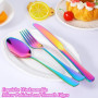 Andibro Lot de 5 couverts arc-en-ciel multicolores en acier inoxydable avec couteaux, fourchettes et cuillères - Poignée ronde -