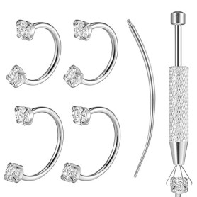 Josojoou Piercing fer à cheval de 18 g - Piercing de nez - Anneau de nez - 8 mm - 10 mm - Titane argenté - Avec outil de préhens