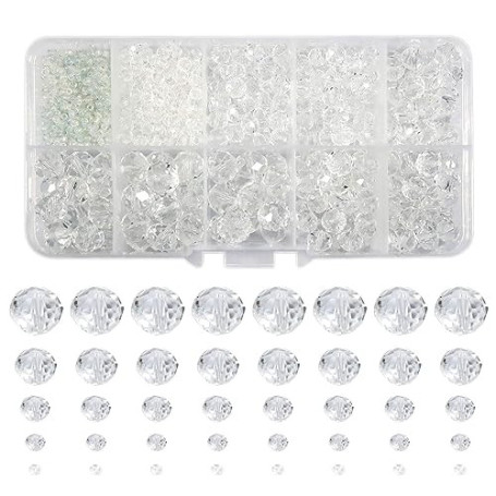 TOAOB 1000pcs Perles en Verre à Facettes de Cristal Transparence Rondes 2mm 4mm 6mm 8mm 10mm en Vrac Crystal Beads pour Fabricat