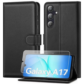 ivencase Coque pour Samsung Galaxy A17 avec Verre Trempé, étui Cuir PU Magnétique [ Pochette de Portefeuille ], Housse de Foncti