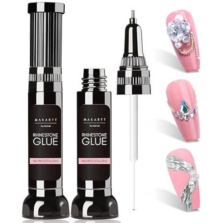 Makartt 2pcs Rhinestone Glue Gel 3d Nail Art, Colle Strass Ongle, Stylo De PréCision De Colle à Ongles Transparent Super Fort Ad