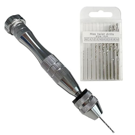 Mini perceuse de précision manuelle compacte, 10 forets 0,8–3 mm, mini drill pin vise, outil DIY bijoux, bricolage, modélisme, p