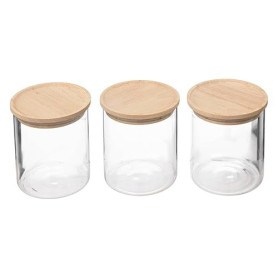 5five - Lot de 3 Bocaux en Verre, Couvercle Hermétique Bambou, 350 ml, 8,5 x 10,5 cm - Pour Rangement Cuisine, Épices