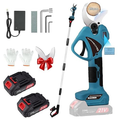 Secateur Telescopique Electrique: 45mm Sécateur électrique avec 2 batteries 21 V/2000 mAh - sécateur à batterie avec perche avec