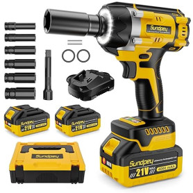 Sundpey Cle a Choc Sans Fil Brushless 700 Nm, 21V Boulonneuse a Choc avec 2 Batteries 4,0Ah & 6 Douilles a Choc & Anneau LED & C