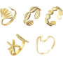 CHONGQILAO 5 Pièces Bague Femme Acier Inoxydable, Bague Coquillage Etoile de Mer, Vintage Bagues pour Femmes, Set de Bague Doré,