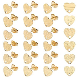 UNICRAFTALE 24pcs Forme Coeur Doré Placage sous Vide Résultats Boucle Oreille 304 Clous Oreille en Acier Inoxydable avec Écrous