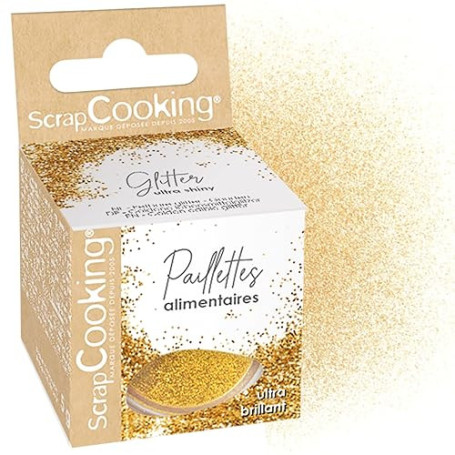 ScrapCooking - Paillettes Alimentaires Dorées 5 g - Pour Pâtisseries & Cocktails - Décoration Alimentaire Comestible – Poudre Or