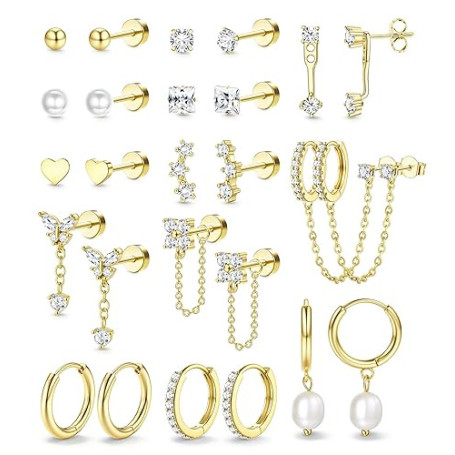 Adramata Boucles d'Oreilles Femme Or Argent Hypoallergéniques Boucles d'Oreilles Femme Acier Inoxydable Boucle d'Oreille Pendant