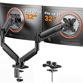 ErGear Bras Double Ecran PC, Support 2 Ecran PC Réglable de 13 à 32 Pouces, Support Ecran PC 2 Ecran à Installation Rapide avec