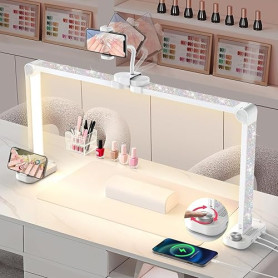 Adonafy Lampe Demi-lune pour Ongles: 34" Lampe Onglerie Table Demi Lune avec Téléphone Support - 3 Modes de Couleur et 10 Niveau