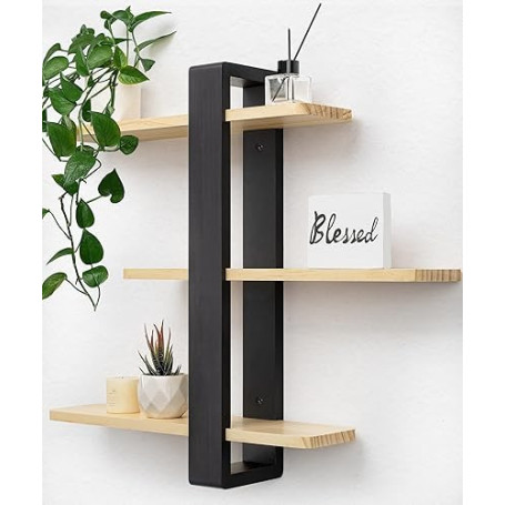 SUMGAR Grande Étagère Murale Longue en Bois Étagère Flottante Ajustable 3 Niveaux 50 x 58 cm Organisateur Suspendu et Décoration