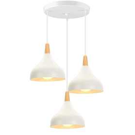 iDEGU Lustre Suspension Rétro 3 Lampes Suspension Luminaire Moderne Style Goutte Chapeau Plafonnier E27 Métal Bois Lampe de Plaf