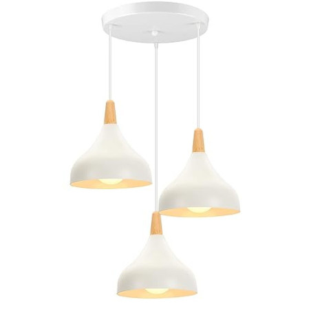 iDEGU Lustre Suspension Rétro 3 Lampes Suspension Luminaire Moderne Style Goutte Chapeau Plafonnier E27 Métal Bois Lampe de Plaf