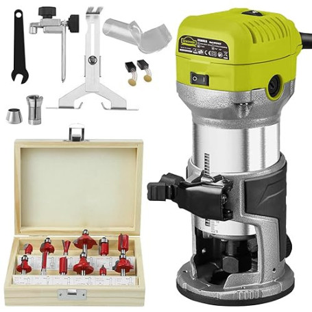DEWINNER Affleureuse Défonceuse Trimmer Router Fraiseuse Électrique Outil à Bois 710W, 6 Vitesses Variables, 3 fixtures (1/4 Pou