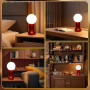Lampe de Chevet Tactile, Lampe de Chevet Chambre, Lampe Chambre de Style Mid-Century Modern avec Globe et Base Métallique Rouge,