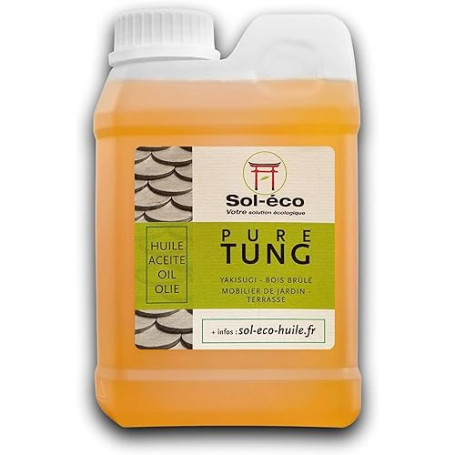 (Sol-éco) Huile Pure Tung | Protection et entretien du bois intérieur/extérieur | Contact alimentaire | Meubles de jardin, plan