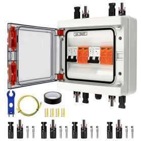 Boîtier de Jonction Photovoltaïque avec Parasurtenseur et Disjoncteur DC 1000V 40A IP65 2Entrées / 2Sorties – Protection Contre