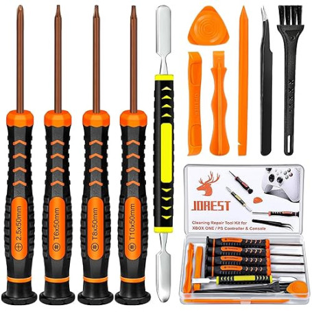 JOREST Kit Demontage PS4 PS3 PS5 Xbox one/360, 11pcs Kit Nettoyage, Outil Reparation pour Manette et Console, avec Tournevis Tor