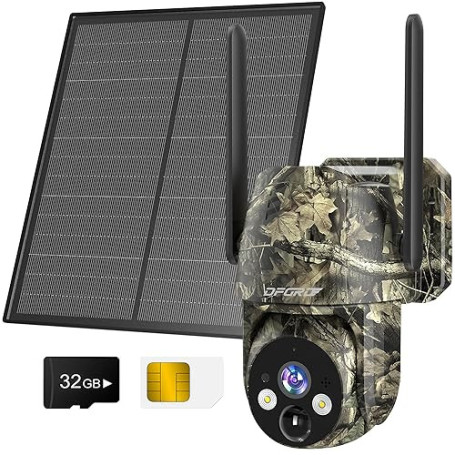 DFGRD 4G LTE Caméra Surveillance Extérieure sans Fil, 2K Cellulaire Caméra de Chasse Solaire avec Carte SIM, Batterie 10400mAh P