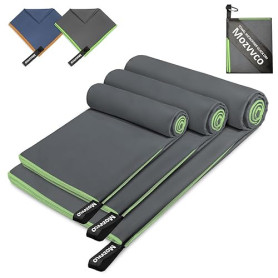 Mozvvco Lot de 3 Serviette Microfibre,180x80cm Serviette Sport Absorbante+100x50cm Serviettes Séchage Rapide+80x40cm Grande Serv