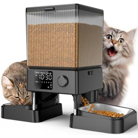oneisall 5L Distributeur Croquettes Chat Automatique 2 Bols Mangeoire Automatique pour Chat à Un Bouton Fonctionnement Facile Ma
