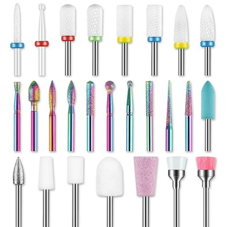 Lot de 26 Embout Ponceuse Ongles, 3/32" Professionnels Embouts en Céramique/Diamant pour Lime à Cuticules pour Ponceuse à Ongles