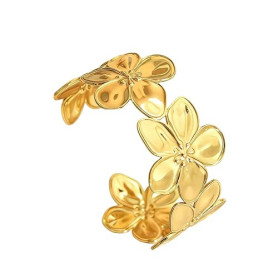 FOSLXIN Bracelet Fleurs Femme Dorées, Bracelets à Manchette Bracelet Ouvert en Or, Acier Inoxydable Parure Bijoux Ensemble Fleur