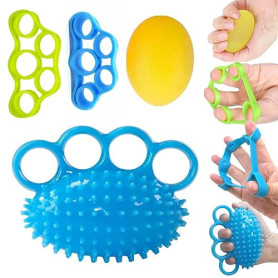 Lot de 4 entraîneurs de force de préhension – Balle d’exercice main, renforceur de doigts et poignet – Kit de rééducation pour a