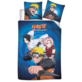 Aymax Parure de Lit Naruto 100% Coton, Housse de Couette 140x200 cm + Taie d'oreiller 65x65 cm, Bleu
