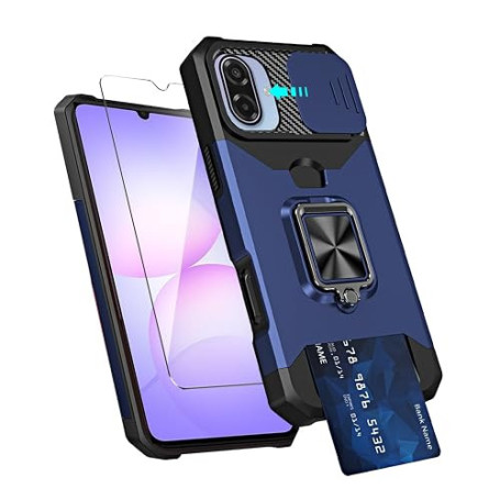 Wanglaism Bleu Coque Compatible avec Samsung Galaxy A07 5G（No 4G） Qualité Militaire Rigide Housse + 1 Verre Trempé, Étui avec Mé