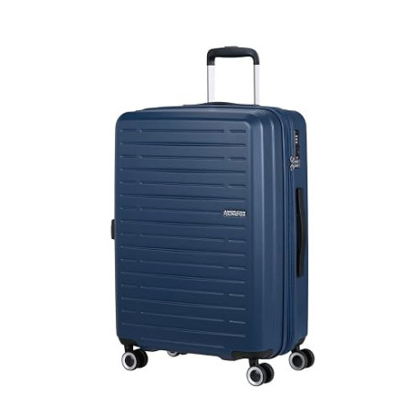 American Tourister Aerojoy Valise d'enregistrement de 66 cm, 4 roues, toit rigide, ABS, bleu foncé, serrure TSA, séparateur inté