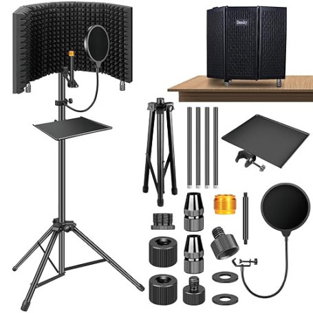 Dmsky Bouclier d'isolation de microphone avec filtre anti-pop et trépied, pliable, avec triple isolation sonore, haute densité,