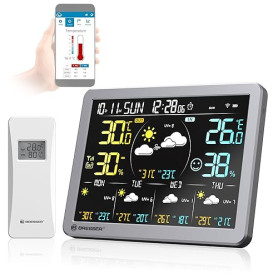 Bresser Station météo Wi-Fi avec application pour Tuya Smart Home, prévision de 5 jours, capteur thermo-hygromètre, historique,