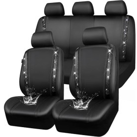 CAR PASS Housses siège Voiture en Cuir imperméable, Bling Diamant Brillant Cristal Scintillant, Universel pour 95% de Toutes Les