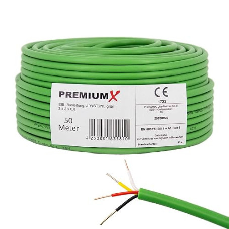Premium X EIB KNX - câbl J-Y(ST) Yh 2 x 2 x 0,8 - Câble bus Eca - 50 m - Installation - Télécommunication, données