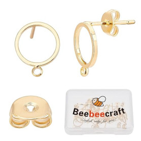 Beebeecraft 1 boîte 20 pièces Plaqué Or 18K Boucles d'oreilles à Tige avec Boucle Simple Cercle Géométrie Boucles d'oreilles Pot