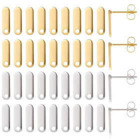 SUNNYCLUE 1 Boîte 40 Pièces Boucles et Oreilles en Plaqué Or 24K - Boucles d'Oreilles Rectangulaires en Acier Inoxydable