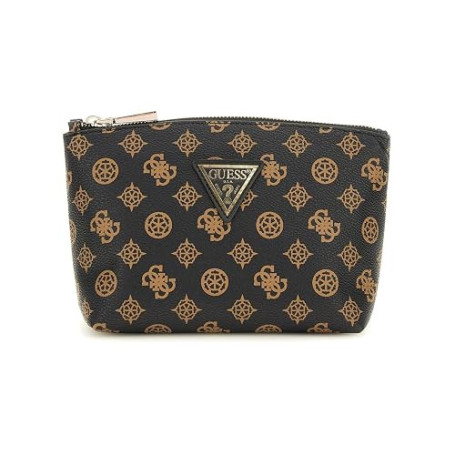 GUESS Wilder Large Top Zip Cosmetic Bag Brown