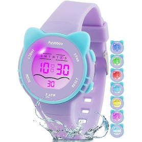 Ayybboo Montre Enfant Numérique Garçon Fille,Montres Digitale Sport avec LED 7 Couleurs Lumineuse,Étanche 30M,Alarme,Chronomètre