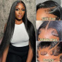 Perruque Femme Naturelle 13x6 HD Lace Front Wigs Human Hair 20 Pouces,180% Density Straight Perruque Cheveux Humain Pre Plucked