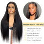 Perruque Femme Naturelle 13x6 HD Lace Front Wigs Human Hair 20 Pouces,180% Density Straight Perruque Cheveux Humain Pre Plucked