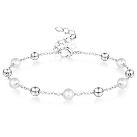 LOLIAS Bracelet Perles Femme Coeur Bracelet Or/Argent Femme Acier Inoxydable Bracelet Perle pour Femme Ado Fille Bijoux Cadeau F