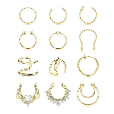 Kakonia 12 Pcs Faux Anneaux De Nez Cerceau En Acier Inoxydable Faux Septum Piercing Clip Sur Nez Septum Anneau Faux Non Percé Ne