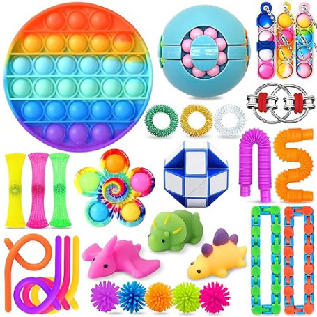 Chennyfun Fidget Sensory Toy Set, 30PCS Jouet Anti-Stress Kit, Fidget Cube Jouets Anti-Stress Jouet à soulagement du Stress, Moc