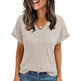 Cuptacc Tee Shirt Femme D'été Top Femme Chic et Élégant Décontracté T-Shirts à Manches Courtes à Col en V Haut Casual Tunique