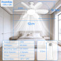 Ventilateur de plafond avec éclairage et télécommande, 3 vitesses, 50CM éclairage LED avec protection d'urgence minuterie à inte