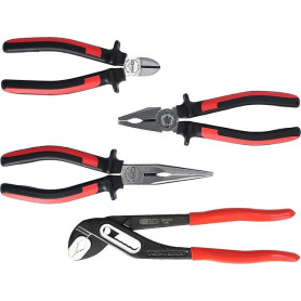 KS Tools - 115.1004 - Jeu de 4 pinces - Pince coupante, multiprise, bec, demi-rond - Chrome vanadium ultra résistant