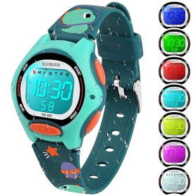 GUUMUXIN Montre Numérique de Sport pour Enfants avec Indicateur Lumineux 7 Couleurs, Écran de Montre en Acrylique, Étanche 3 ATM
