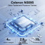 Ordinateur Portable 14 Pouces Celeron N5095 Win11 Pro 8Go RAM 256Go SSD Extension1To 5G WiFi 1920x1080 FHD PC Portable avec Sour